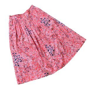 Bright Pink Midi Skirt V-Waist Button Front Pockets Vintage 80s Made in Canada